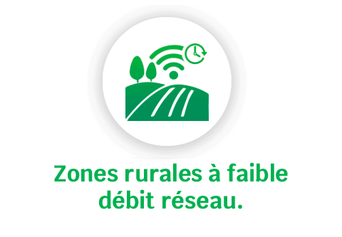 Zones rurales à faible débit réseau.